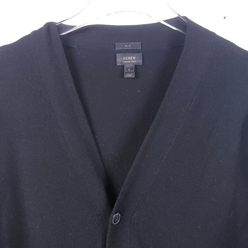 J. Crew Slim Fit Merino‎ Wool Cardigan Sweater Style C9767 Black Size Large
